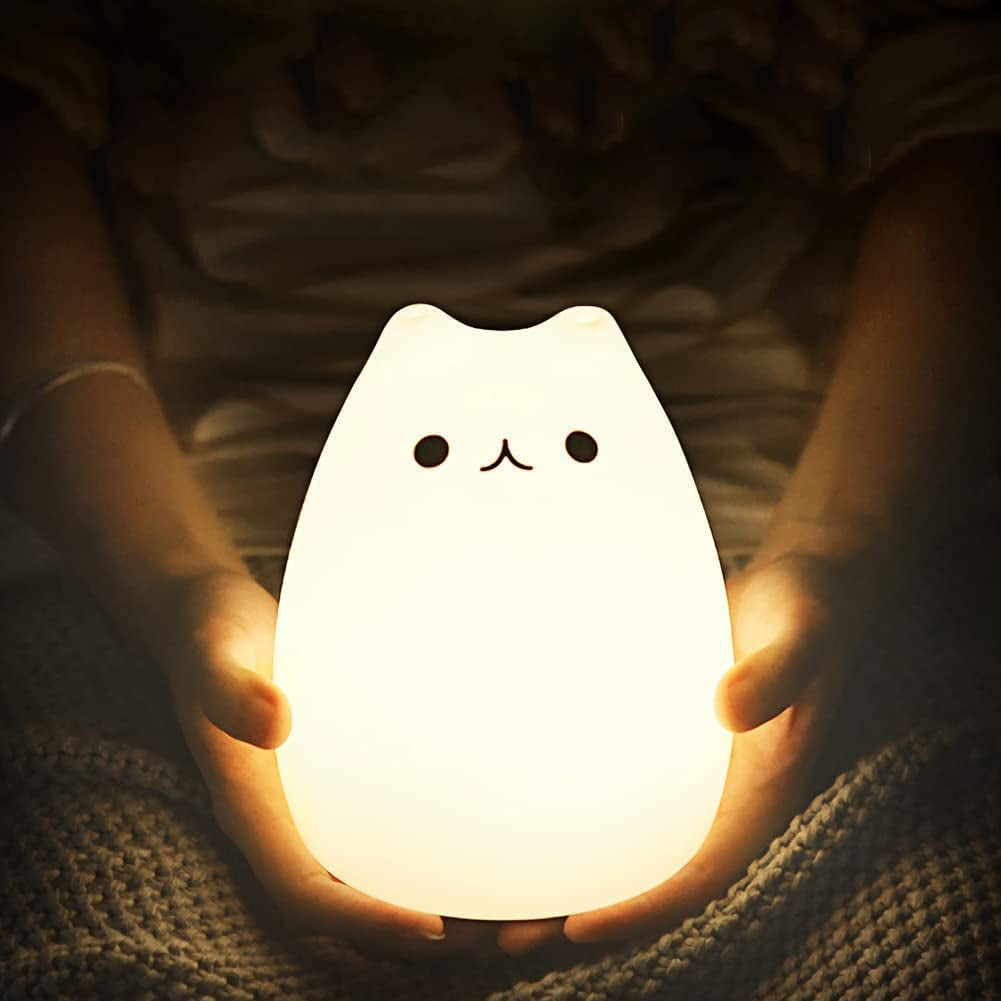 Cat Lamp, Remote Control Silicone Kitty Night Light for Kids Toddler Baby Girls Rechargeable Cute Kawaii Nightlight , White , 4 Piece Set