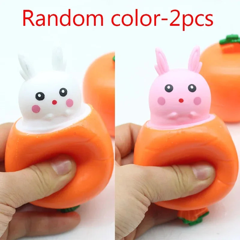 2Pcs Squishy Carrot Rabbit Squeeze Telescopic Toys Kids Children'S Radish Rabbit Cup Pinch Music Toy Creative Stress Relief Gift