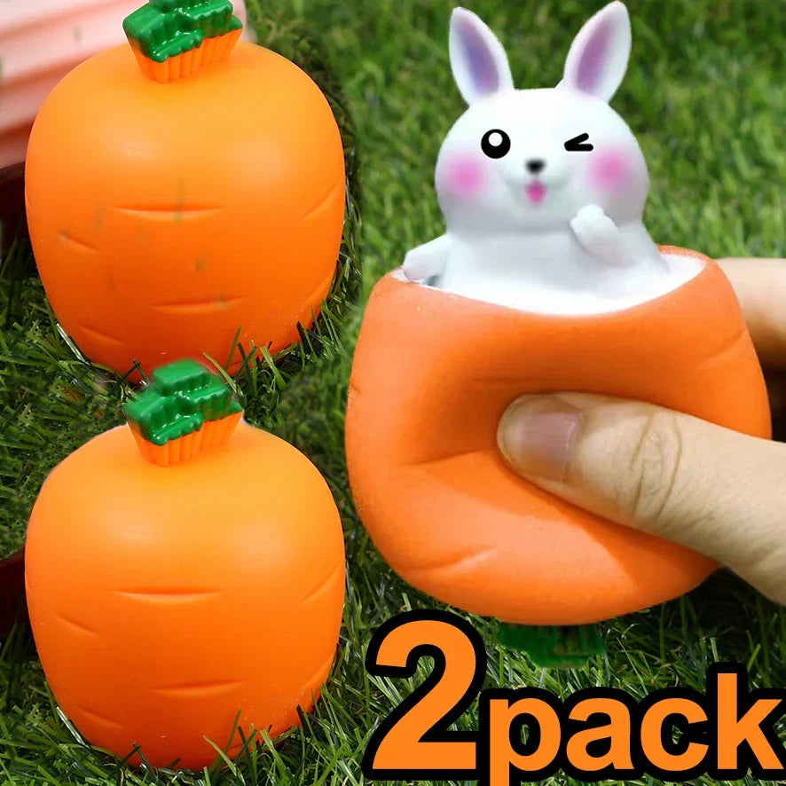 2Pcs Squishy Carrot Rabbit Squeeze Telescopic Toys Kids Children'S Radish Rabbit Cup Pinch Music Toy Creative Stress Relief Gift