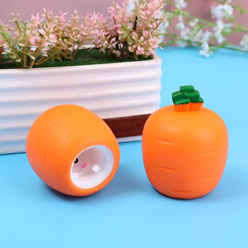 2Pcs Squishy Carrot Rabbit Squeeze Telescopic Toys Kids Children'S Radish Rabbit Cup Pinch Music Toy Creative Stress Relief Gift